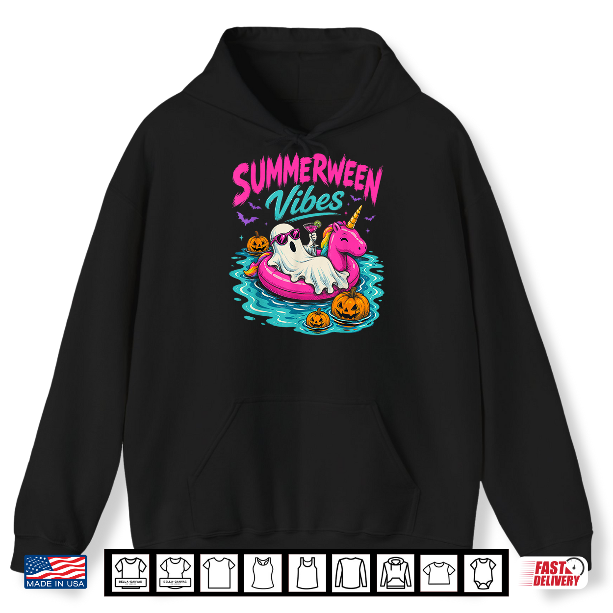Summerween Vibes Spooky Ghost Unicorn Beach Halloween Girls Shirt