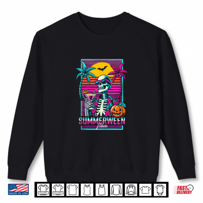 Sweatshirt Summerween Vibes Beach Party Skeleton 80s Vaporwave Funny Shirt