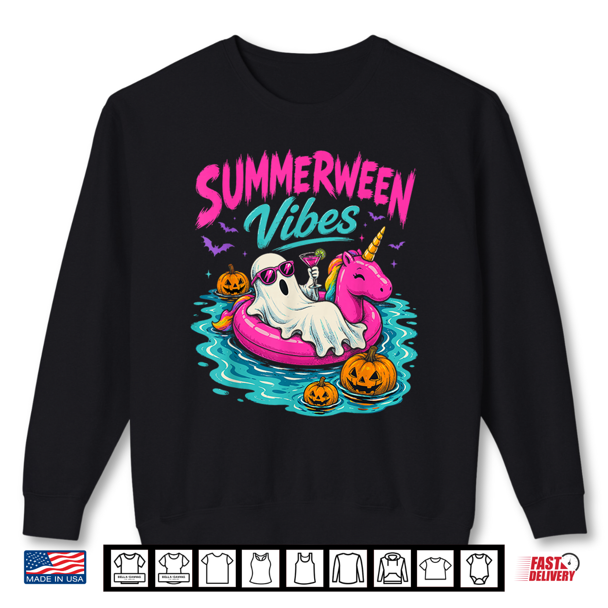 Summerween Vibes Spooky Ghost Unicorn Beach Halloween Girls Shirt