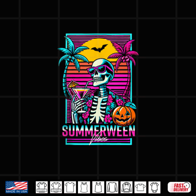 Design Summerween Vibes Beach Party Skeleton 80s Vaporwave Funny Shirt