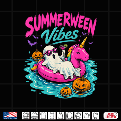 Design Summerween Vibes Spooky Ghost Unicorn Beach Halloween Girls Shirt