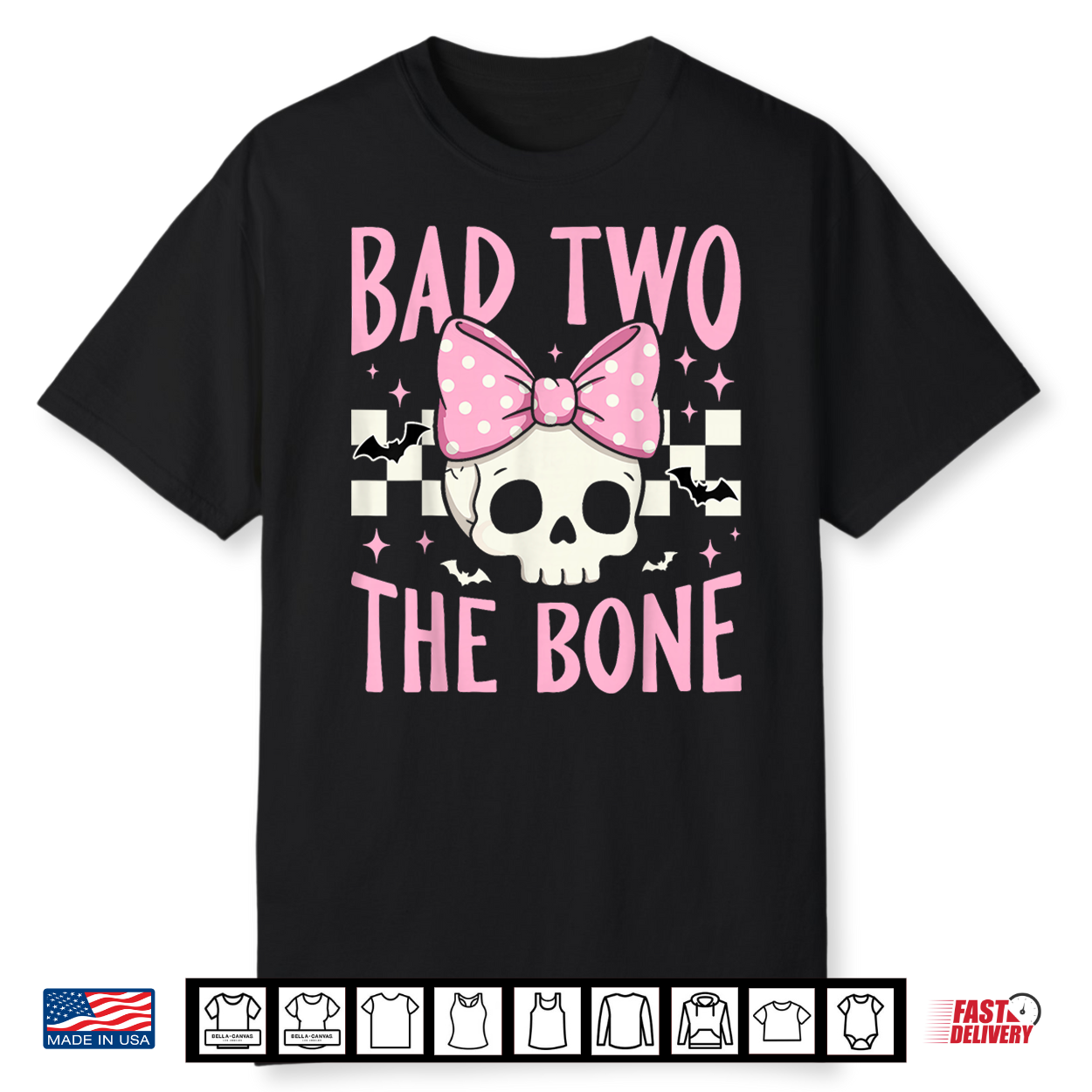 Bad Two The Bone Skull With Pink Bow Halloween Shirt Bad Two The Bone Skull With Pink Bow Halloween Shirt