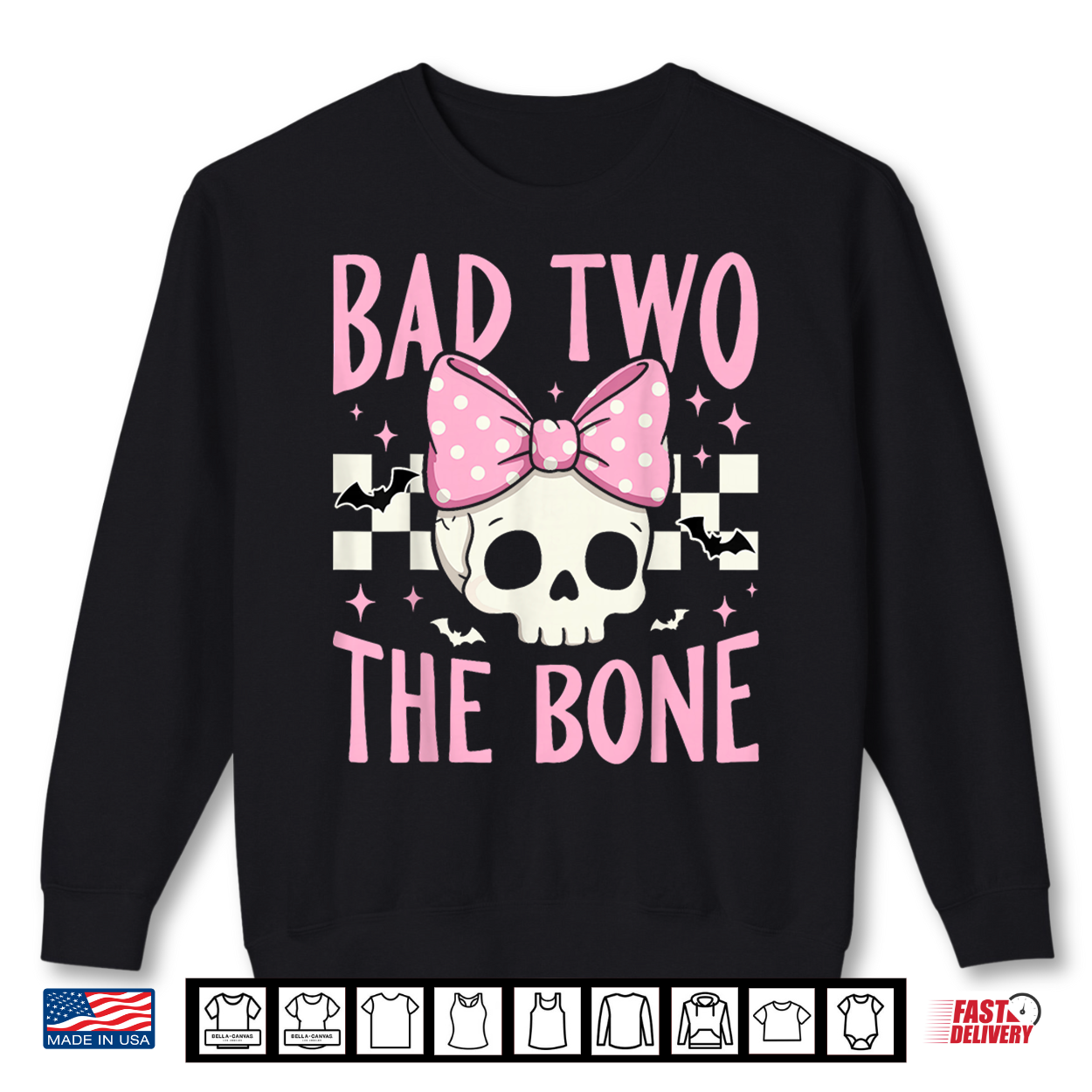 Bad Two The Bone Skull With Pink Bow Halloween Shirt Bad Two The Bone Skull With Pink Bow Halloween Shirt