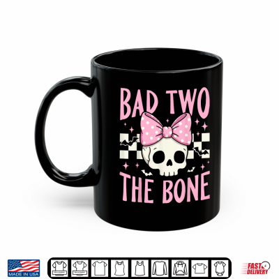 Bad Two The Bone Skull With Pink Bow Halloween Shirt 3 Mug Bad Two The Bone Skull With Pink Bow Halloween Shirt