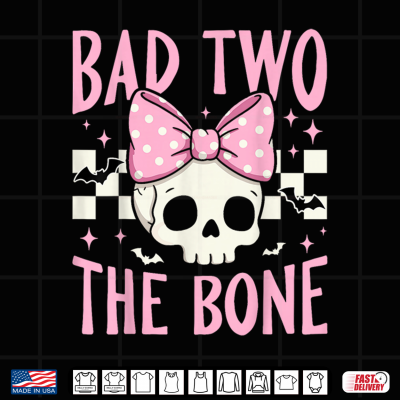 Bad Two The Bone Skull With Pink Bow Halloween Shirt 4 Design Bad Two The Bone Skull With Pink Bow Halloween Shirt