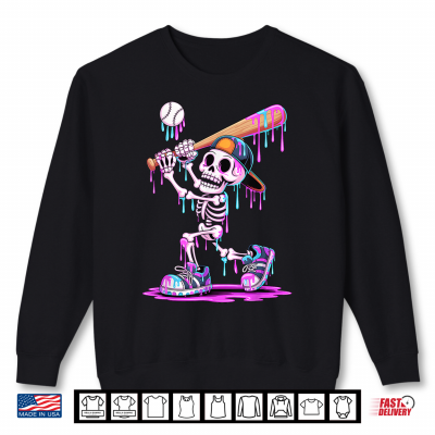 Funny Skeleton Baseball Drip Halloween Shirt 2 Sweatshirt Funny Skeleton Baseball Drip Halloween Shirt