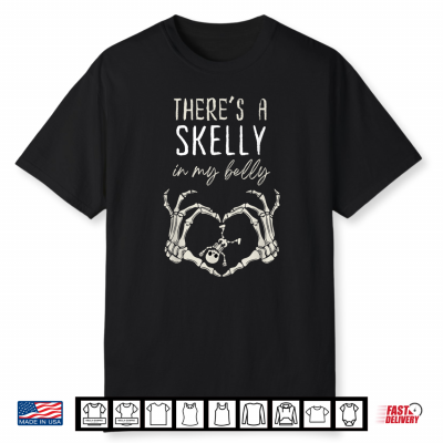 Funny Skeleton There’S Skelly In My Belly Pregnant Halloween Shirt