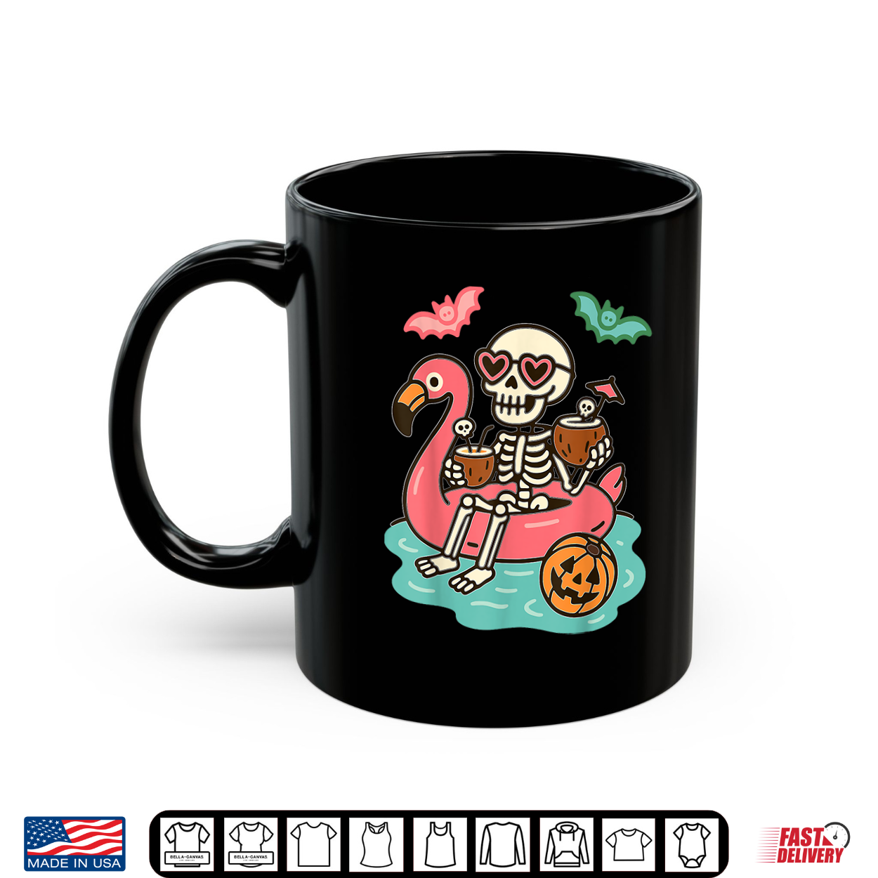Funny Summerween Skeleton Floating In Flamingo Cute Spooky Shirt
