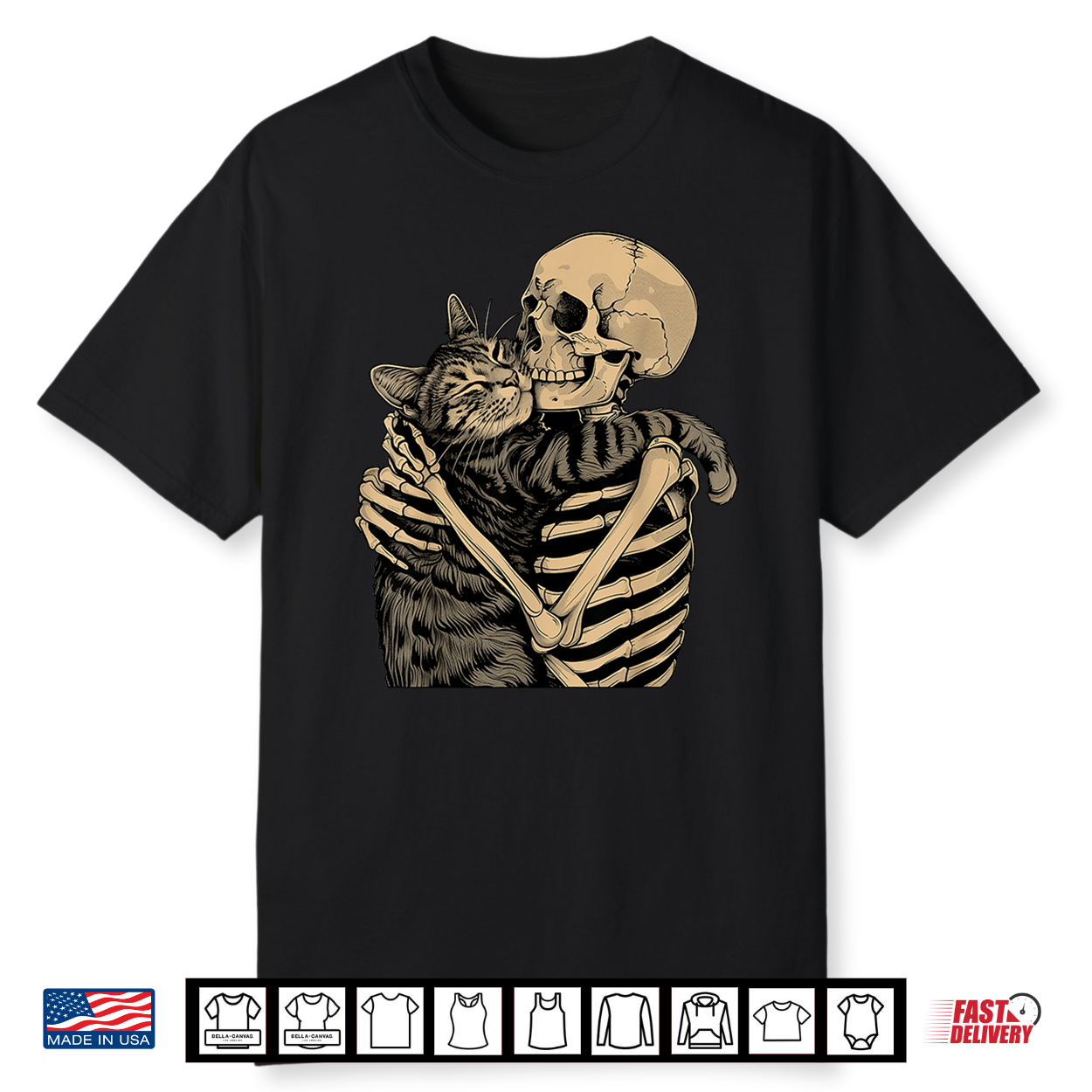 Skeleton Hugging Cat Halloween Cat Lover Cat Mom Dad Shirt