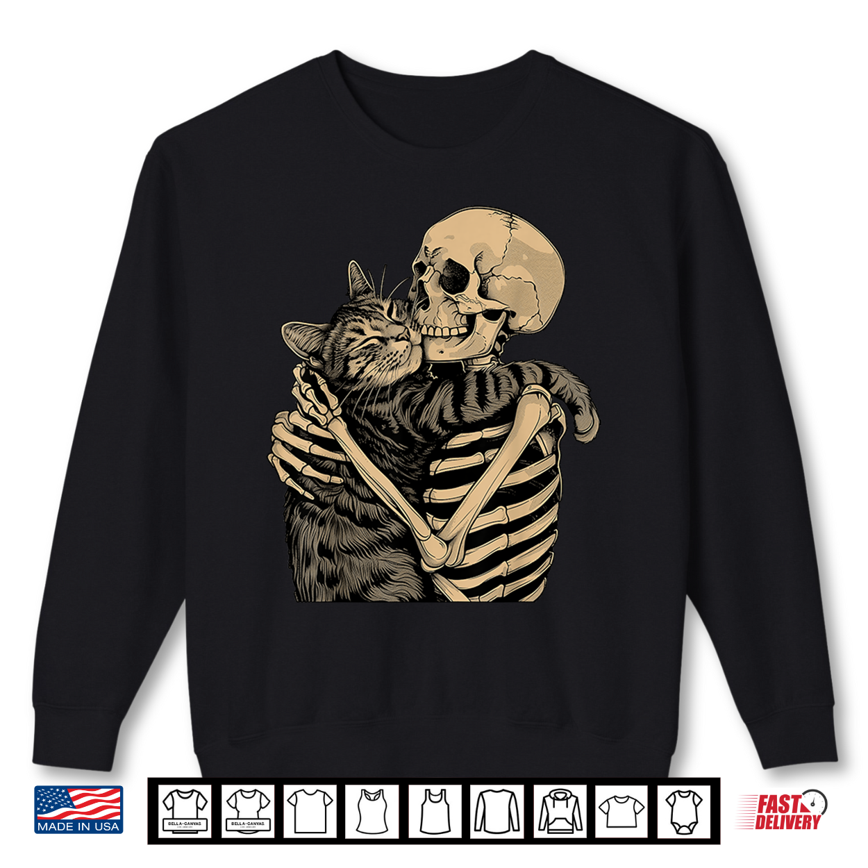 Skeleton Hugging Cat Halloween Cat Lover Cat Mom Dad Shirt