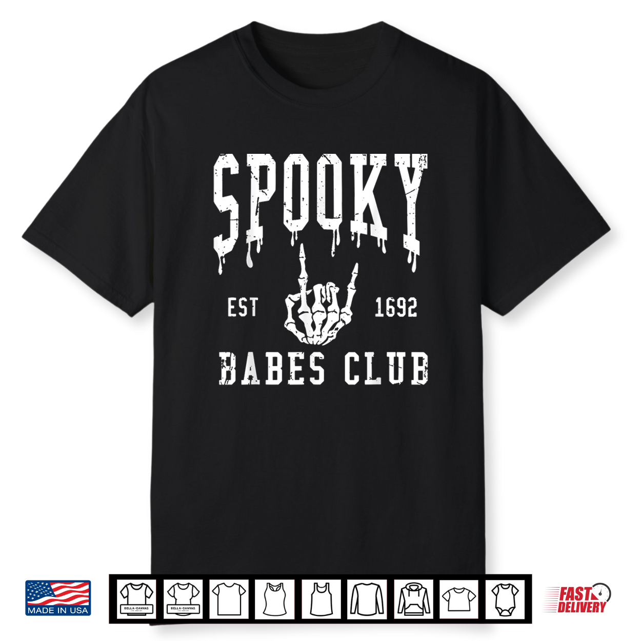 Spooky Babes Club Est 1629 Halloween Salem Witchy Skeleton Shirt
