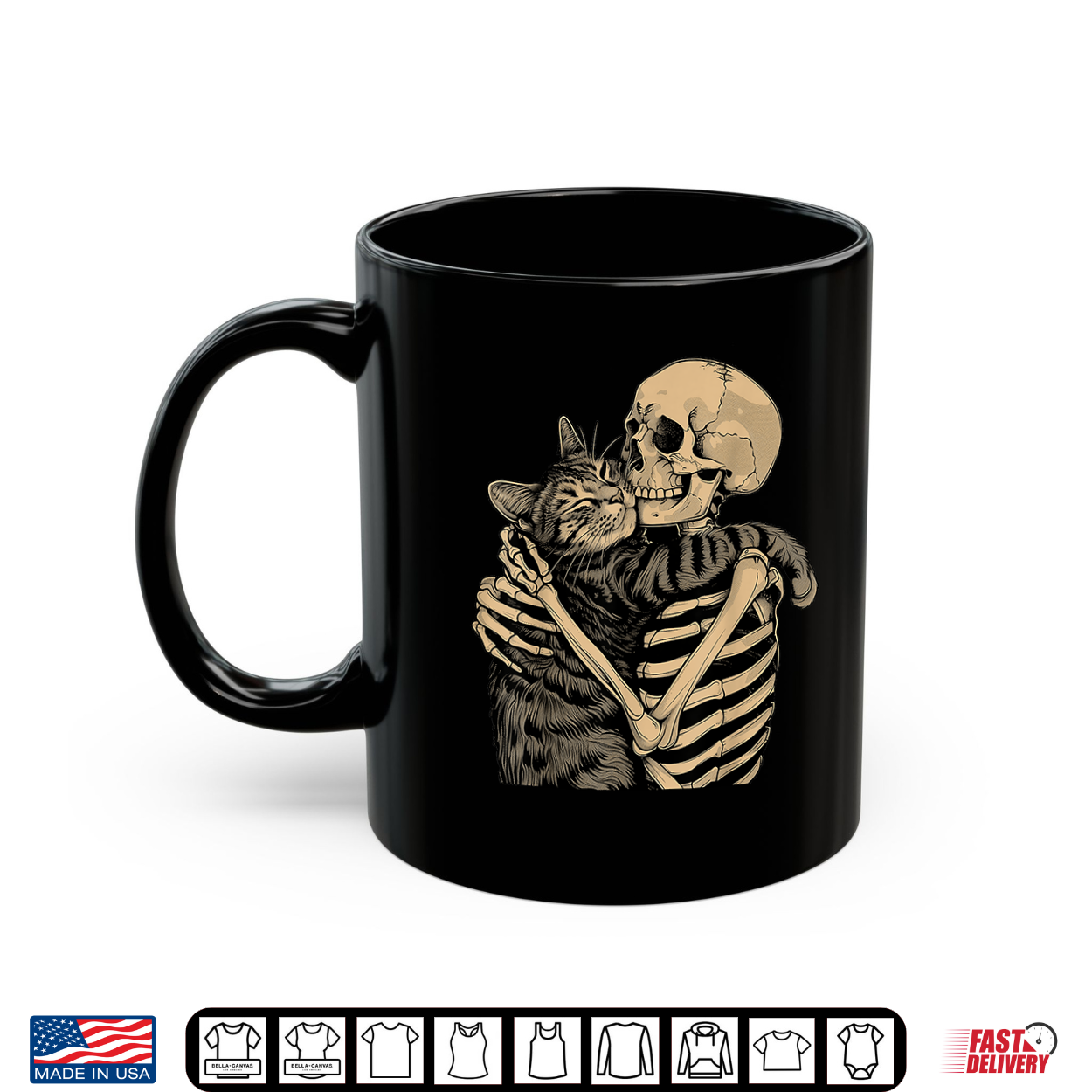 Skeleton Hugging Cat Halloween Cat Lover Cat Mom Dad Shirt