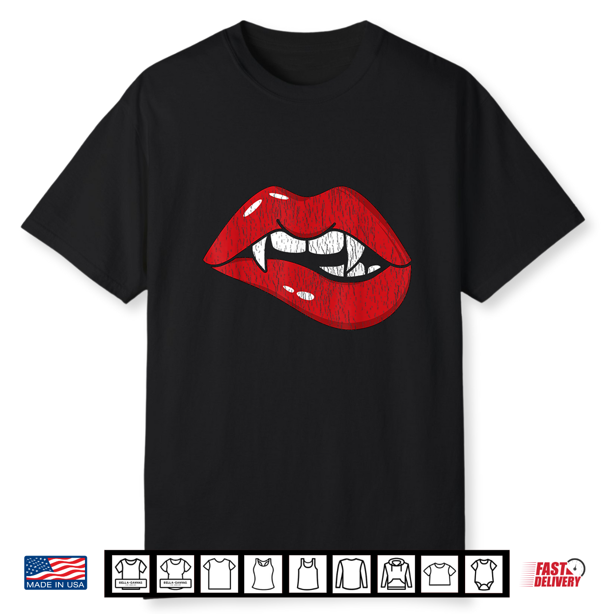 Retro Dracula Vampire Red Lips Teeth Bite Halloween Costume Shirt