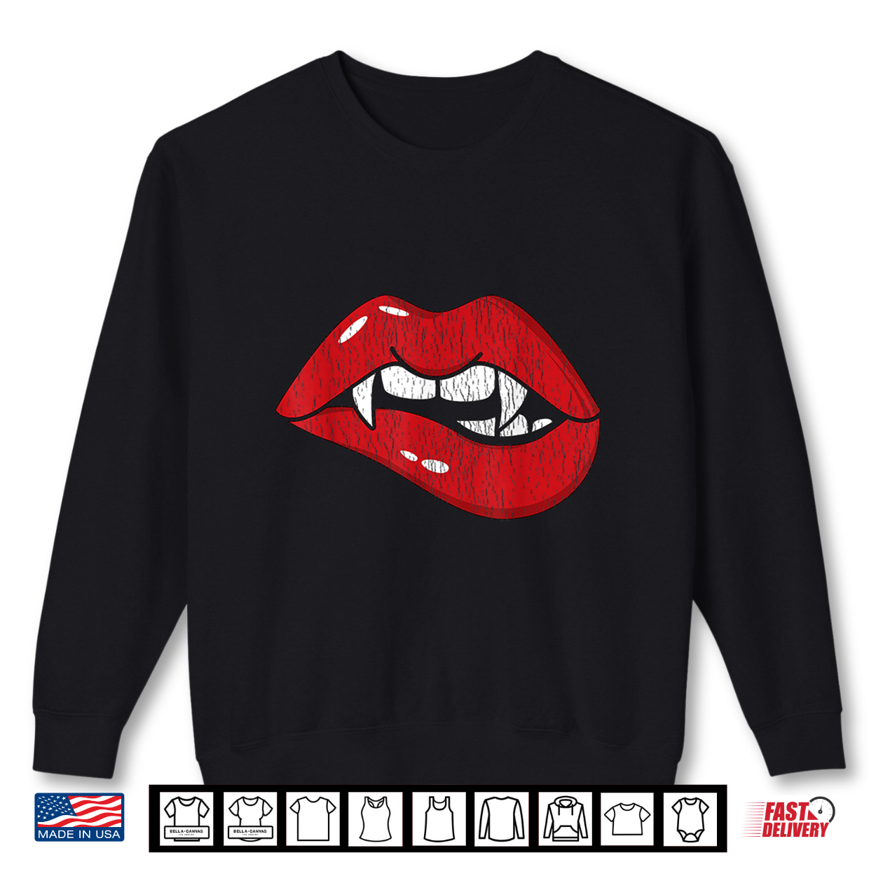 Retro Dracula Vampire Red Lips Teeth Bite Halloween Costume Shirt