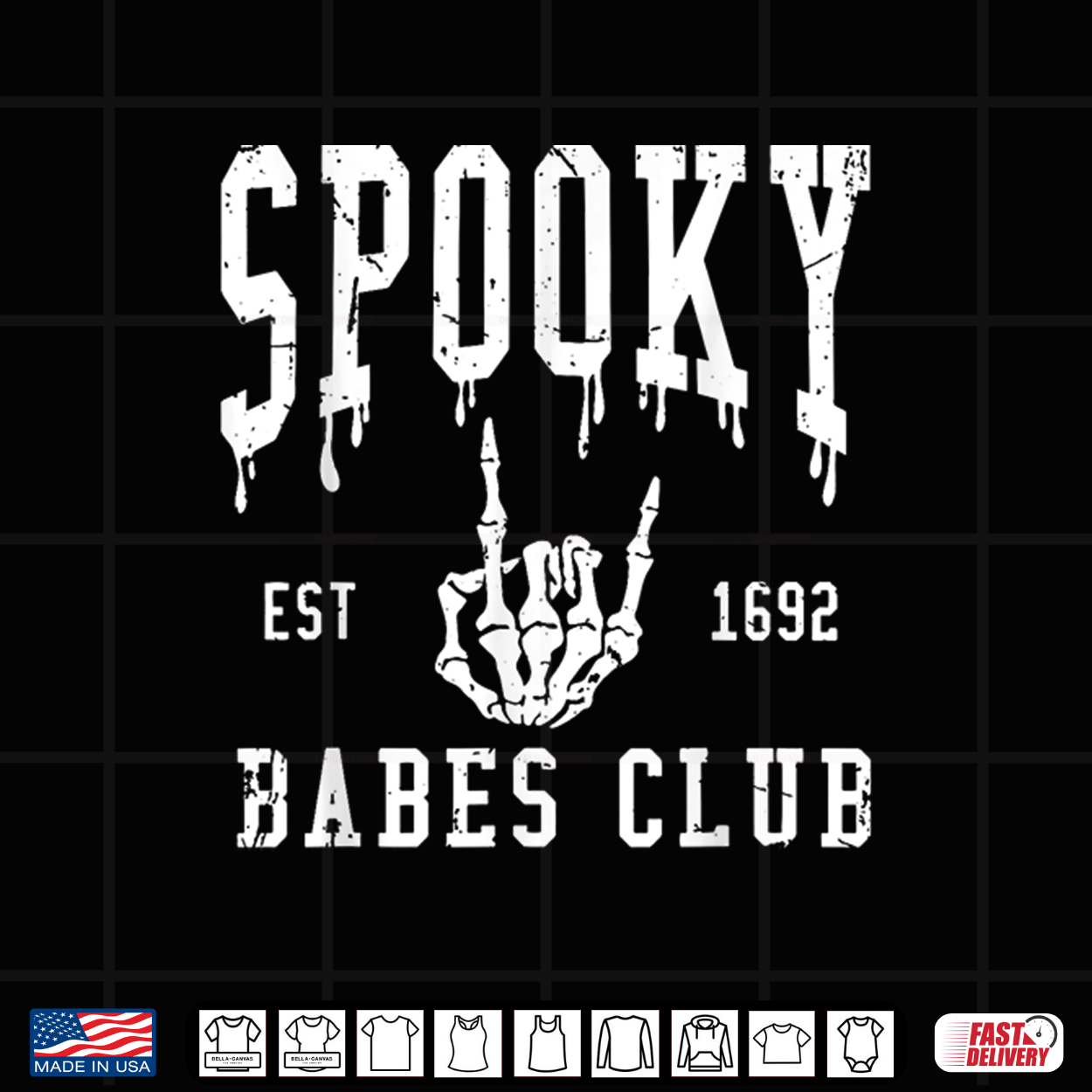 Spooky Babes Club Est 1629 Halloween Salem Witchy Skeleton Shirt