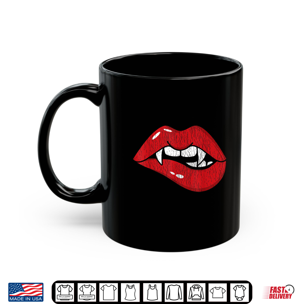 Retro Dracula Vampire Red Lips Teeth Bite Halloween Costume Shirt