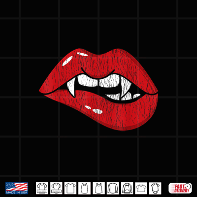 Design Retro Dracula Vampire Red Lips Teeth Bite Halloween Costume Shirt
