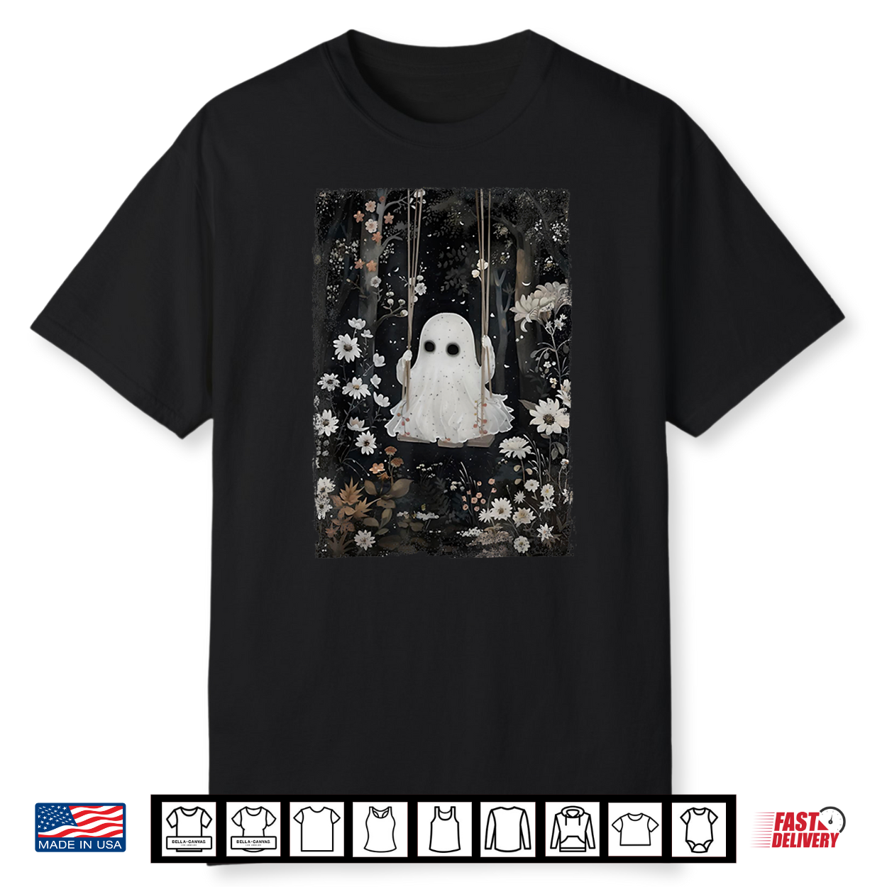 Cottagecore Ghost Swing Floral Aesthetic Halloween Spooky Shirt
