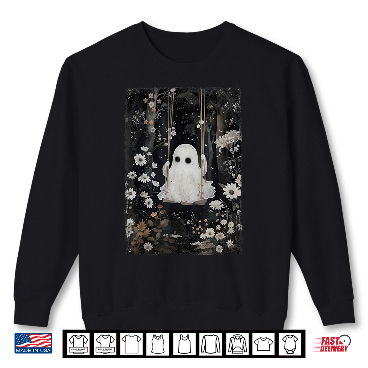 Cottagecore Ghost Swing Floral Aesthetic Halloween Spooky Shirt