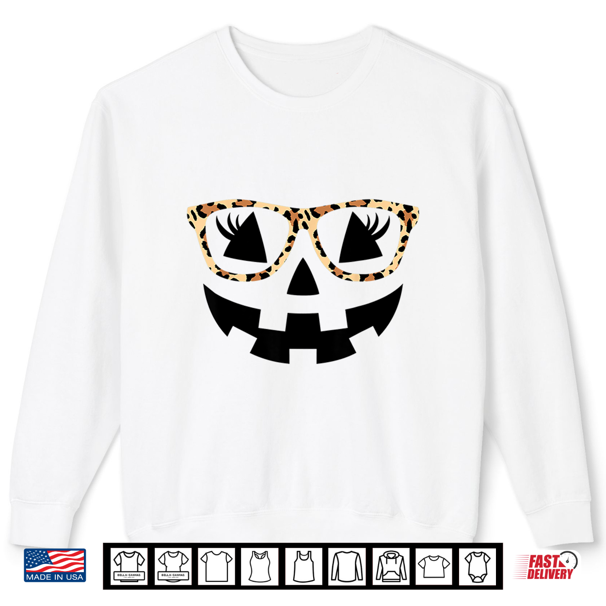 Jack O Lantern Face Pumpkin Halloween Leopard Print Glasses Shirt