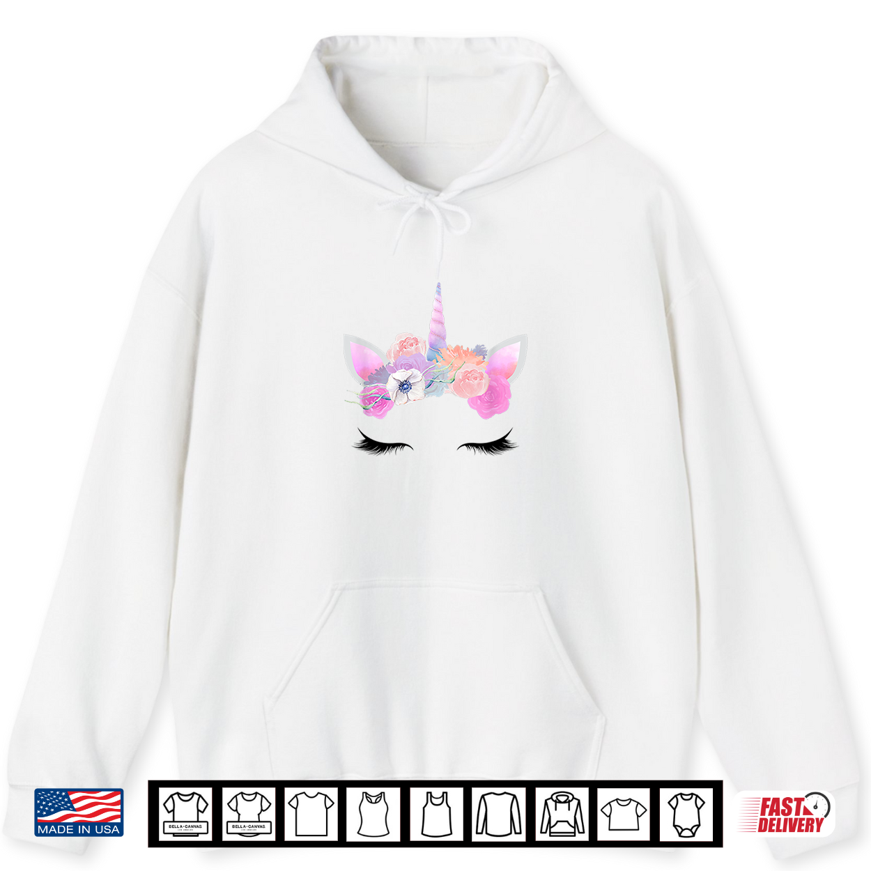 Pink Unicorn Halloween Costume Face Eyelashes Horn Flowers Shirt