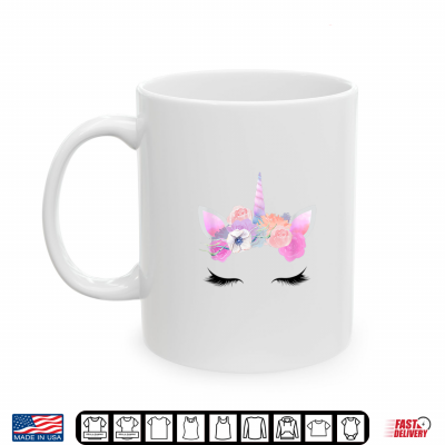 Mug Pink Unicorn Halloween Costume Face Eyelashes Horn Flowers Shirt