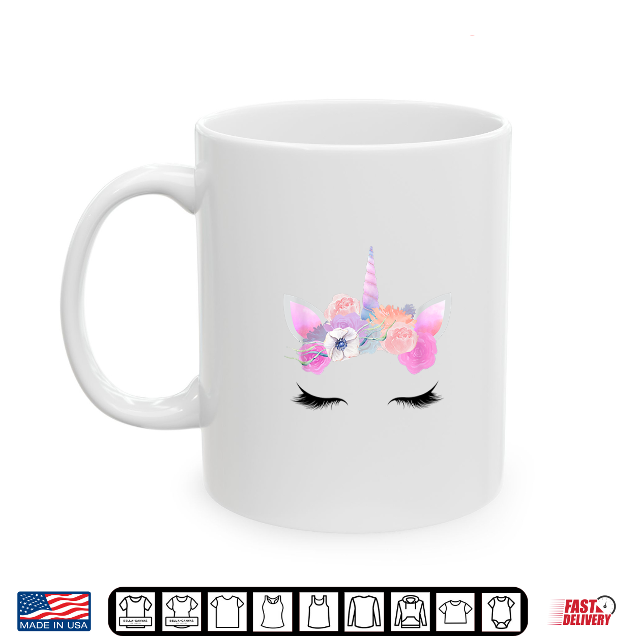 Pink Unicorn Halloween Costume Face Eyelashes Horn Flowers Shirt