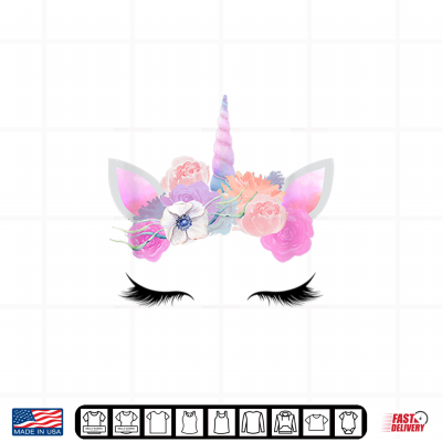 Design Pink Unicorn Halloween Costume Face Eyelashes Horn Flowers Shirt