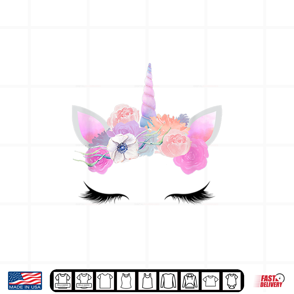 Pink Unicorn Halloween Costume Face Eyelashes Horn Flowers Shirt