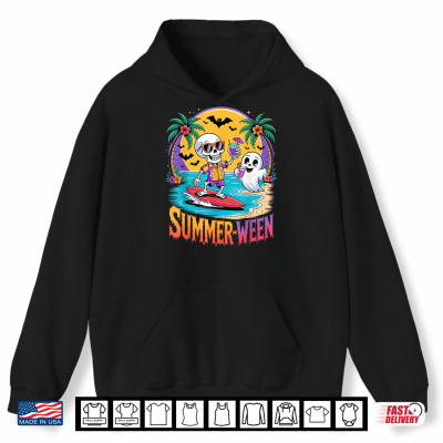Hoodie Skeleton Ghost Spooky Beach Holiday Summer Party Summerween Shirt