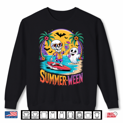 Sweatshirt Skeleton Ghost Spooky Beach Holiday Summer Party Summerween Shirt