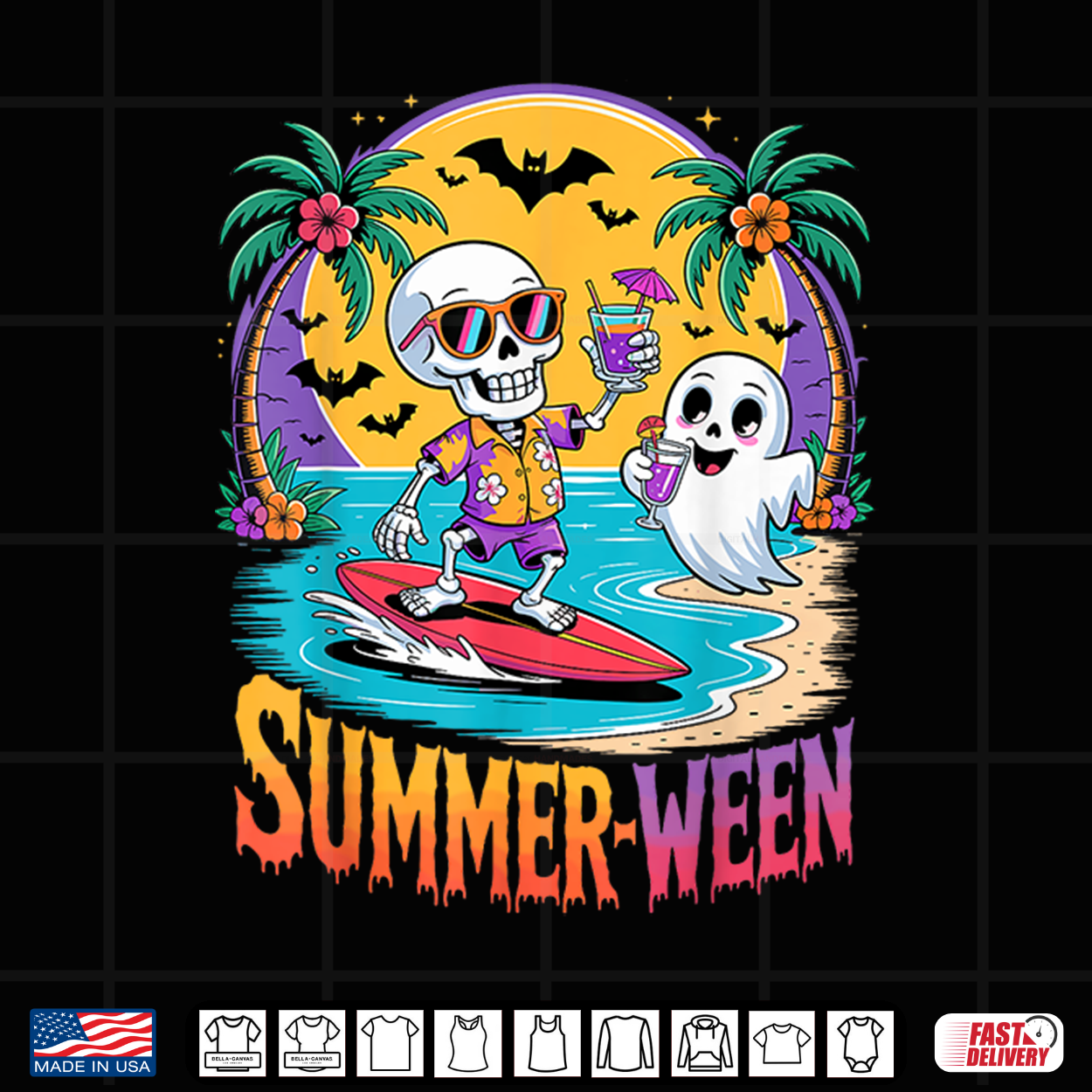 Skeleton Ghost Spooky Beach Holiday Summer Party Summerween Shirt