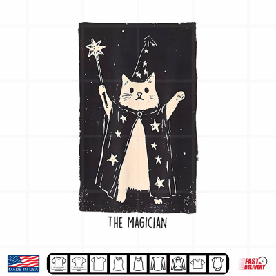 Design Wizard Cat Weird Funny Tarot Card The Magician Halloween Cat Shirt