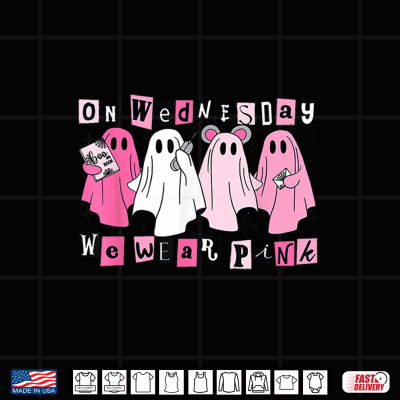 Design On Wednesday We Wear Cute Pink Ghost Halloween Shirt