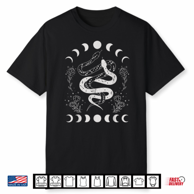 Snake And Moon Phases Celestial Floral Witchy Halloween Shirt