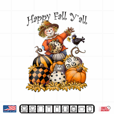 Design Scarecrow Happy Fall Yall Pumpkin Thanksgiving Halloween Shirt