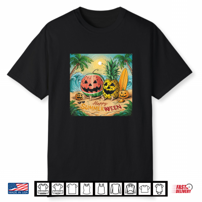 Happy Summerween Watermelon Pineapple Beach Vibes Halloween Shirt