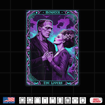Design Monster Frankenstein Bride The Lovers Tarot Card Halloween Shirt