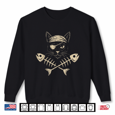 Sweatshirt Vintage Pirate Black Cat Crossbones Halloween Shirt