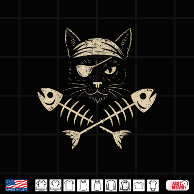 Design Vintage Pirate Black Cat Crossbones Halloween Shirt