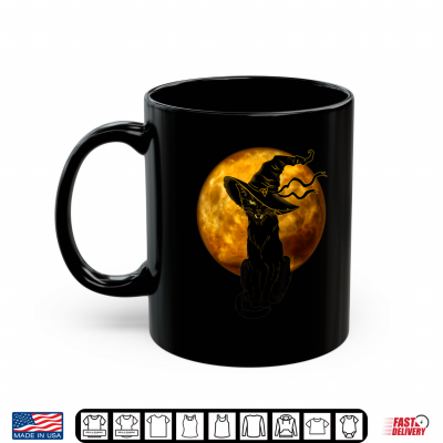 Mug Beautiful Halloween Black Cat With Witch Hat Full Moon Cat Shirt