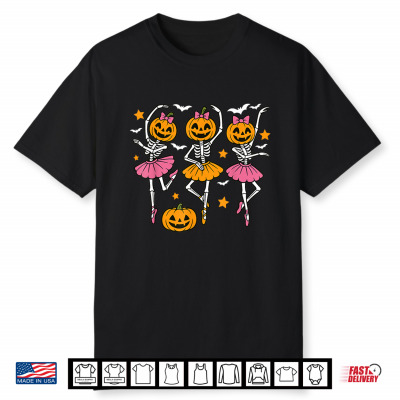 Girls Halloween Ballet Skeleton Pumpkin Women Shirt