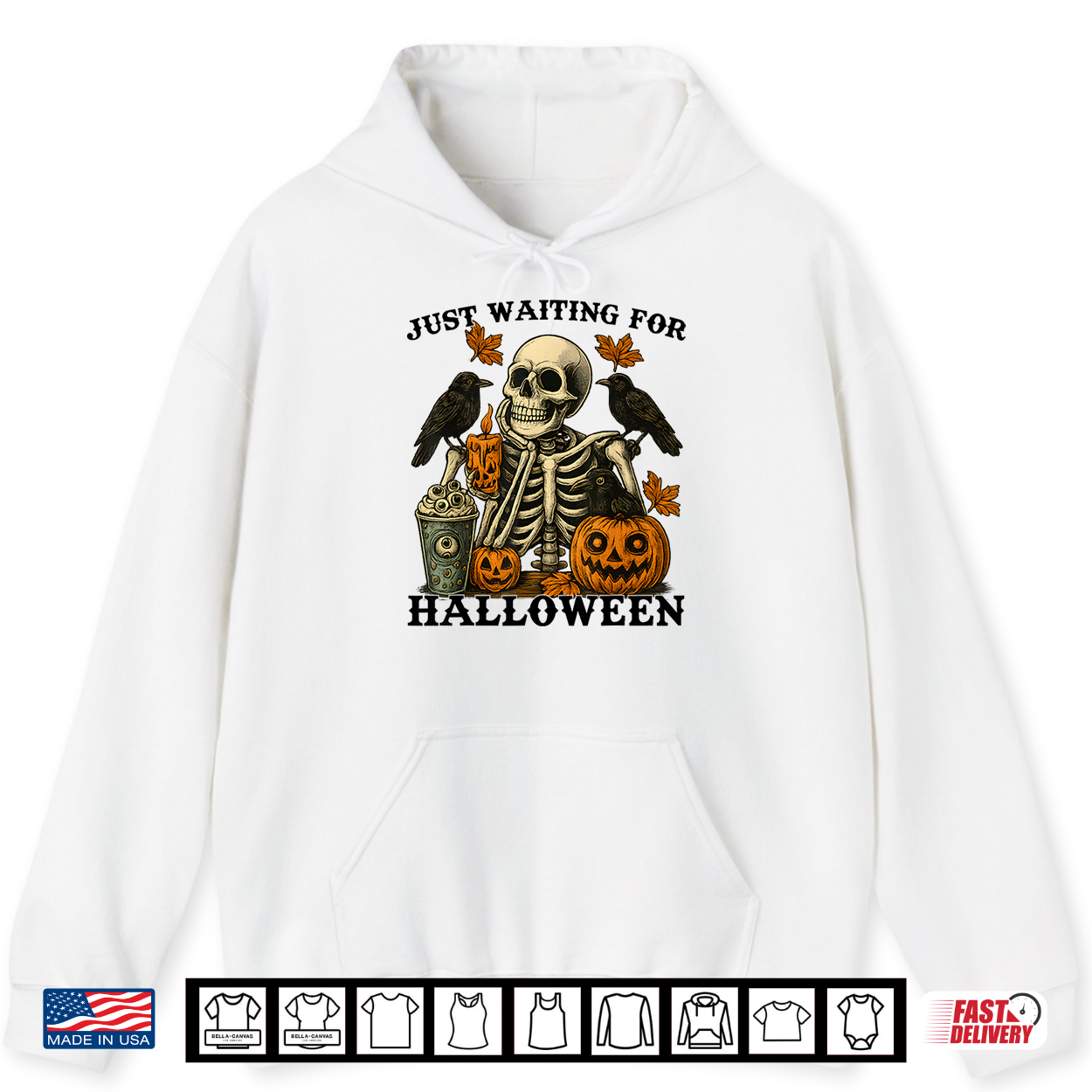 Just Waiting For Halloween Skeleton Coffee Jack O Lantern Shirt