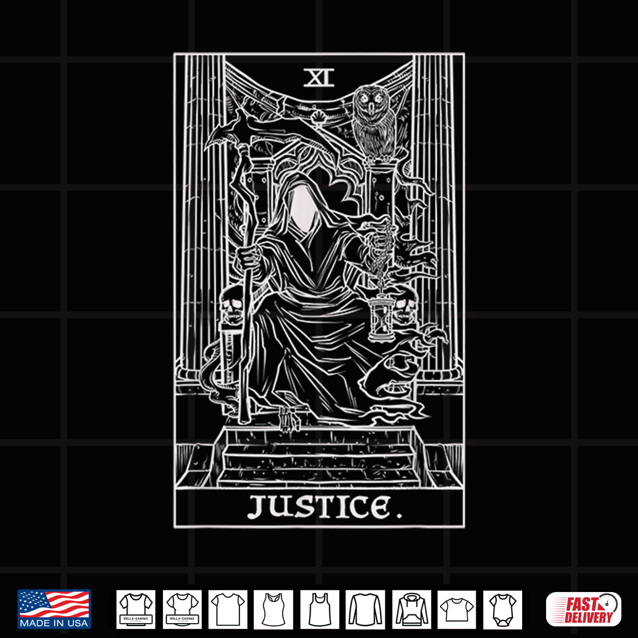 Justice Tarot Card Grim Reaper Halloween Gothic Clothing Shirt Justice Tarot Card Grim Reaper Halloween Gothic Clothing Shirt
