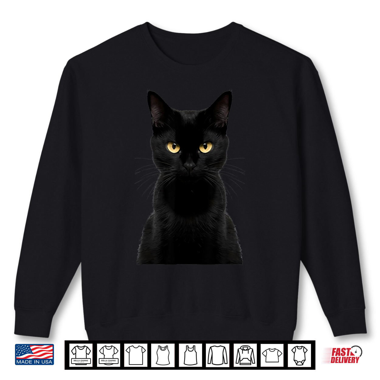 Black Cat Yellow Eyes Angry Cat Funny Staring Cat Halloween Shirt