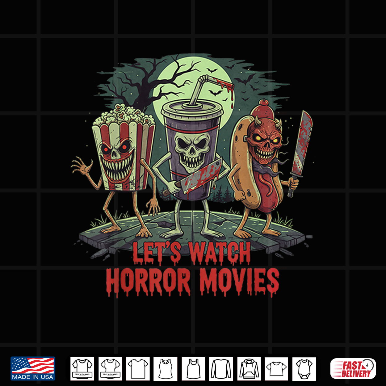 Let’S Watch Horror Movies Funny Halloween Characters Snacks Shirt