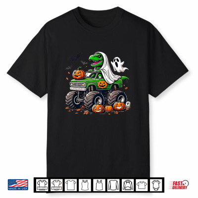 Orange Halloween Ghost T Rex Shirt