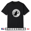 Flying Witch On Broomstick Halloween Full Moon Black Cat Shirt