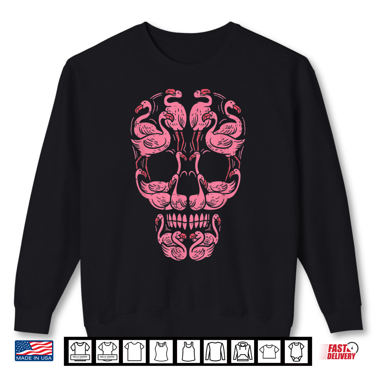 Pink Flamingo Skull Breast Cancer Awareness Halloween Women Shirt