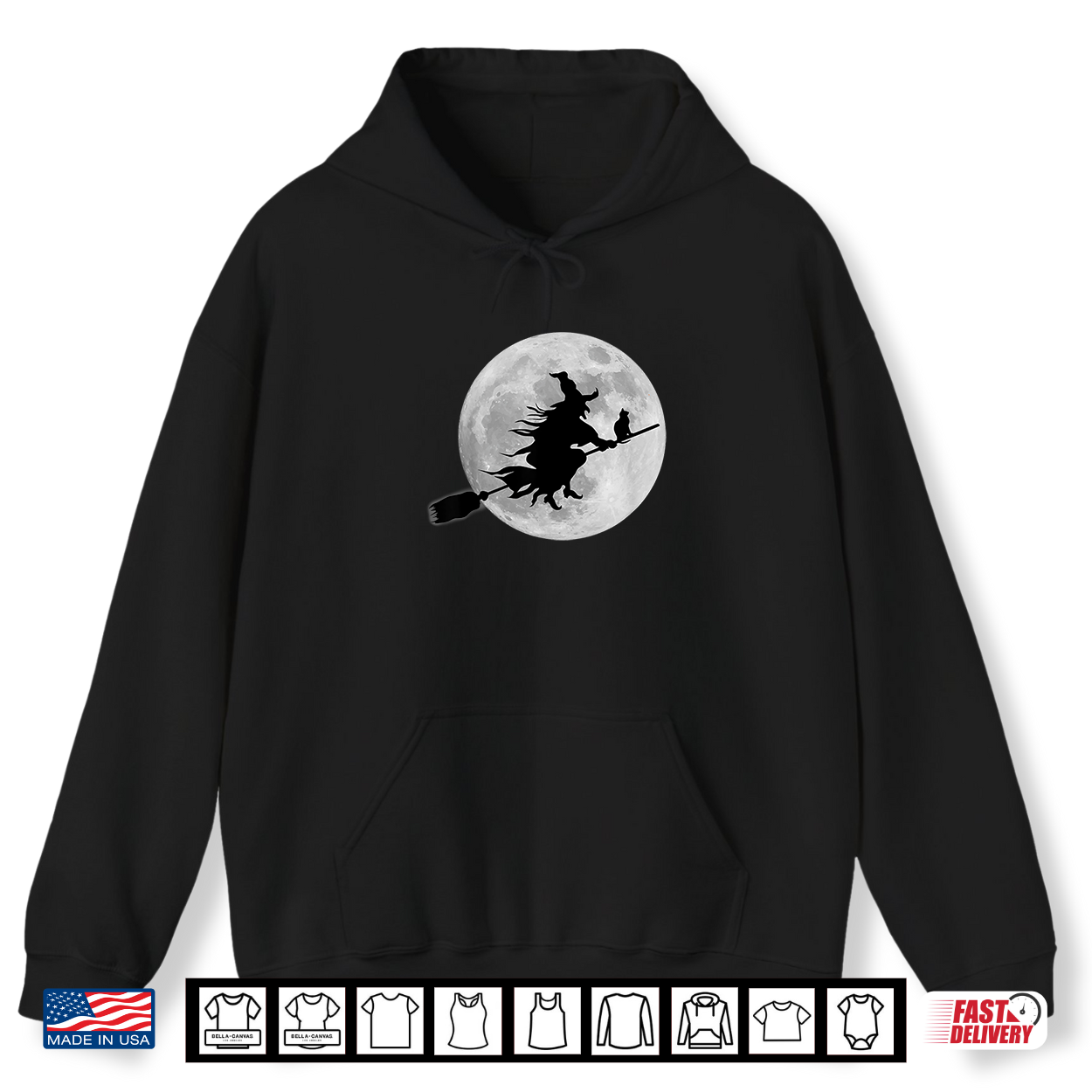 Flying Witch On Broomstick Halloween Full Moon Black Cat Shirt Flying Witch On Broomstick Halloween Full Moon Black Cat Shirt
